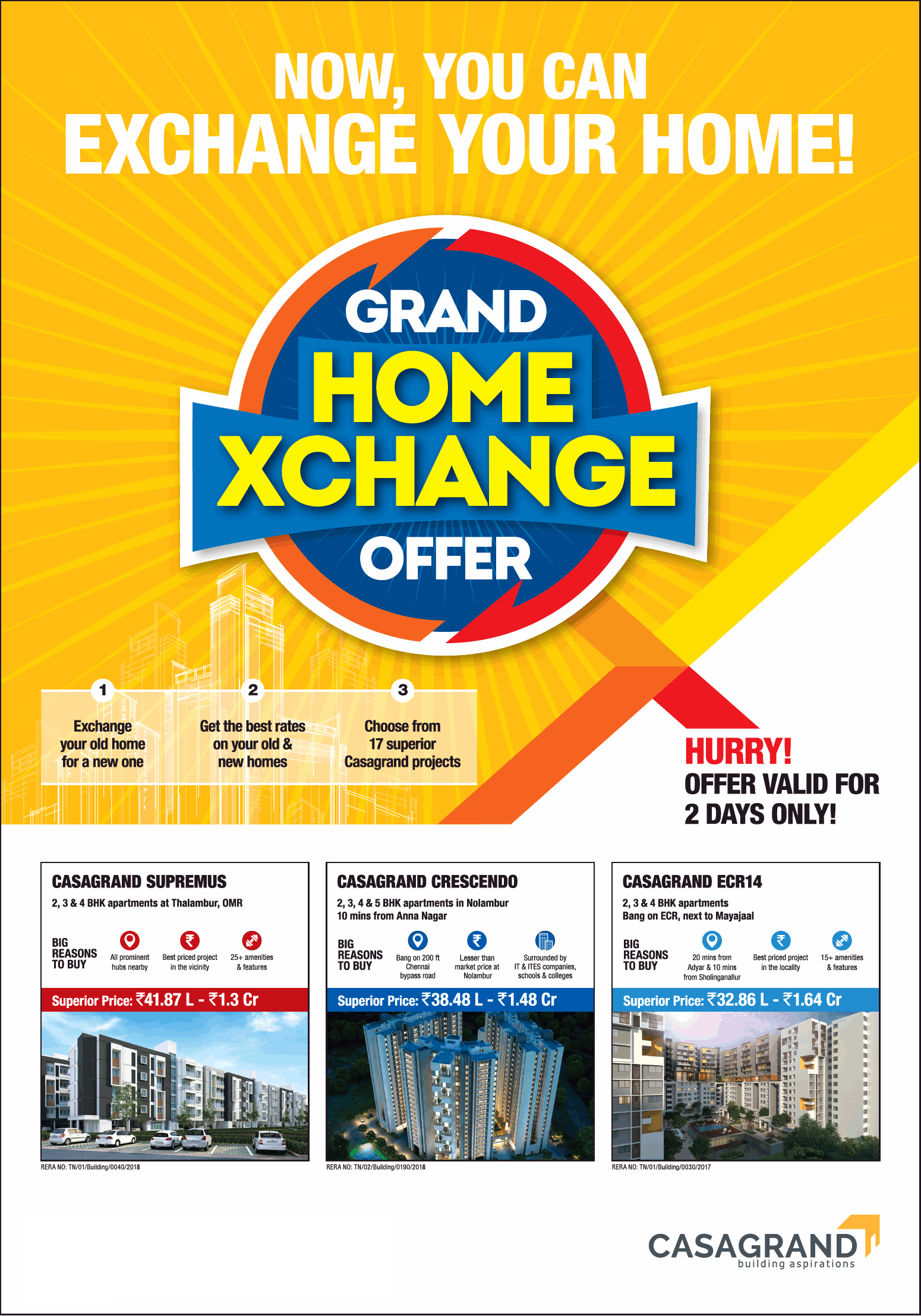 Grand home exchange offer at Casagrand Projects in Chennai